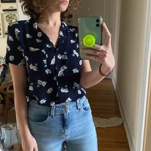 Kimchi Blue Urban Outfitters Blue Floral Button Up Blouse